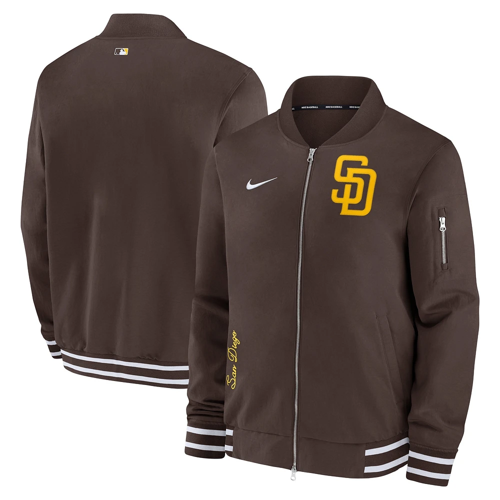 Blouson aviateur entièrement zippé Nike marron San Diego Padres Authentic Collection pour homme