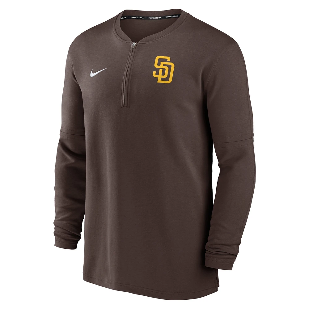 Haut à quart de zip Nike marron San Diego Padres Authentic Collection Game Time Performance pour homme