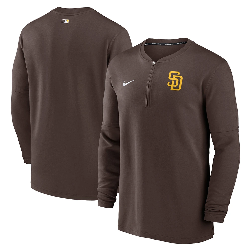 Haut à quart de zip Nike marron San Diego Padres Authentic Collection Game Time Performance pour homme