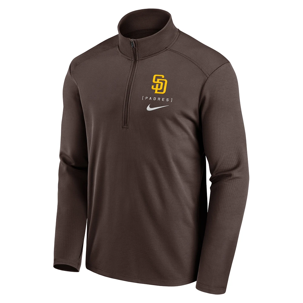 Haut à demi-zip Nike marron San Diego Padres Franchise Logo Pacer Performance pour homme