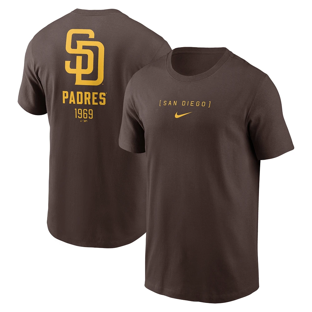 T-shirt Nike marron pour hommes des San Diego Padres avec grand logo dans le dos