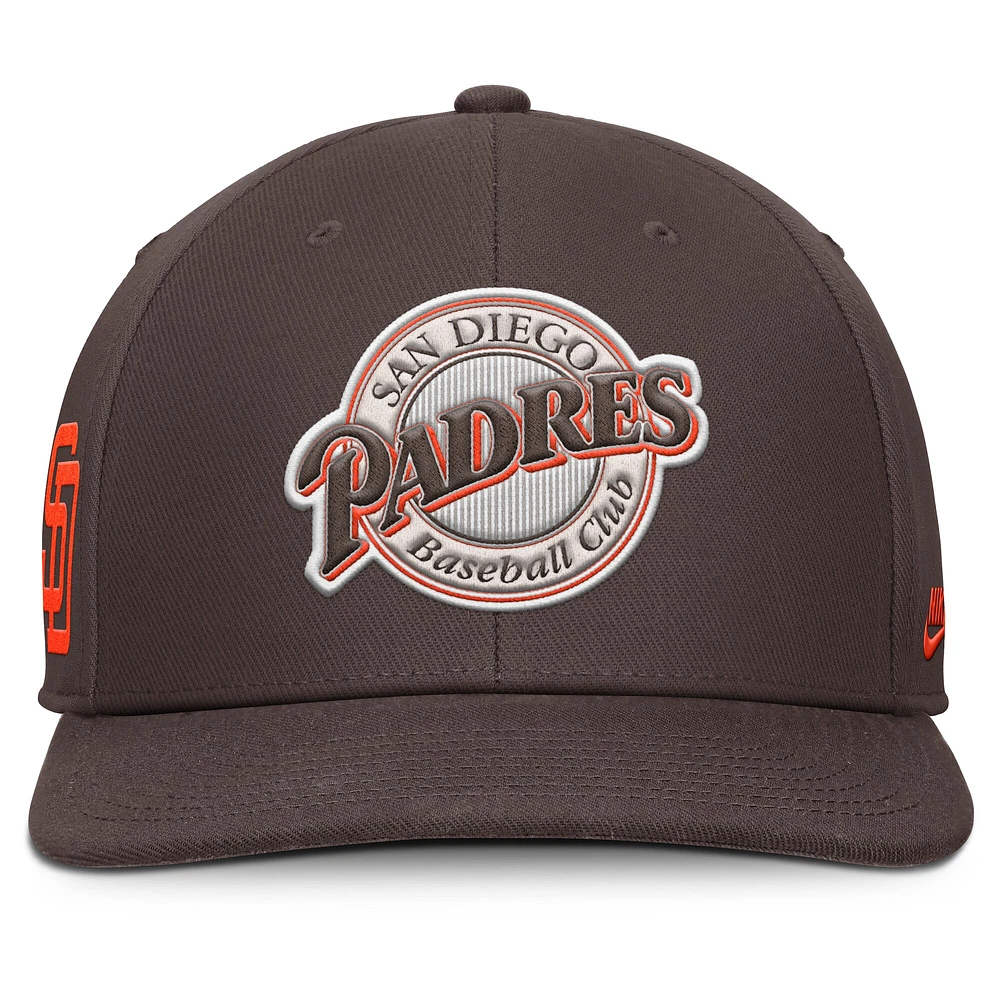 Casquette Snapback Nike Pro Performance marron pour homme des San Diego Padres