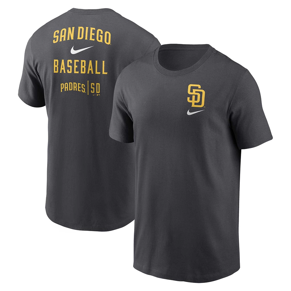 T-shirt Nike Charcoal San Diego Padres avec logo Sketch Bar pour homme