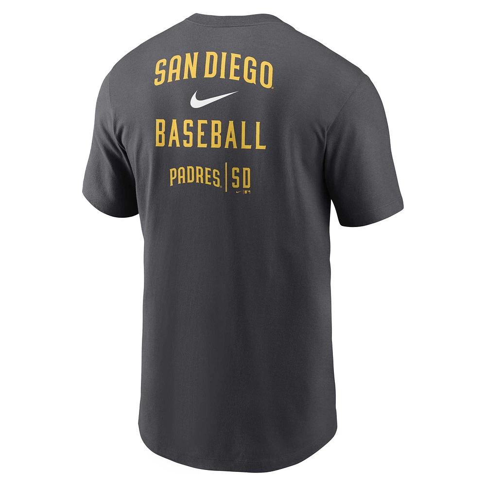 T-shirt Nike Charcoal San Diego Padres avec logo Sketch Bar pour homme