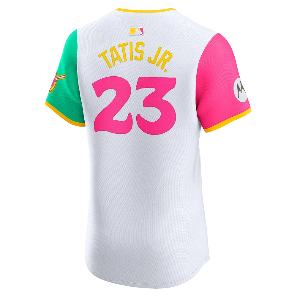 Maillot Nike Fernando Tatis Jr. blanc pour homme, San Diego Padres, City Connect, sponsor écusson Elite Player
