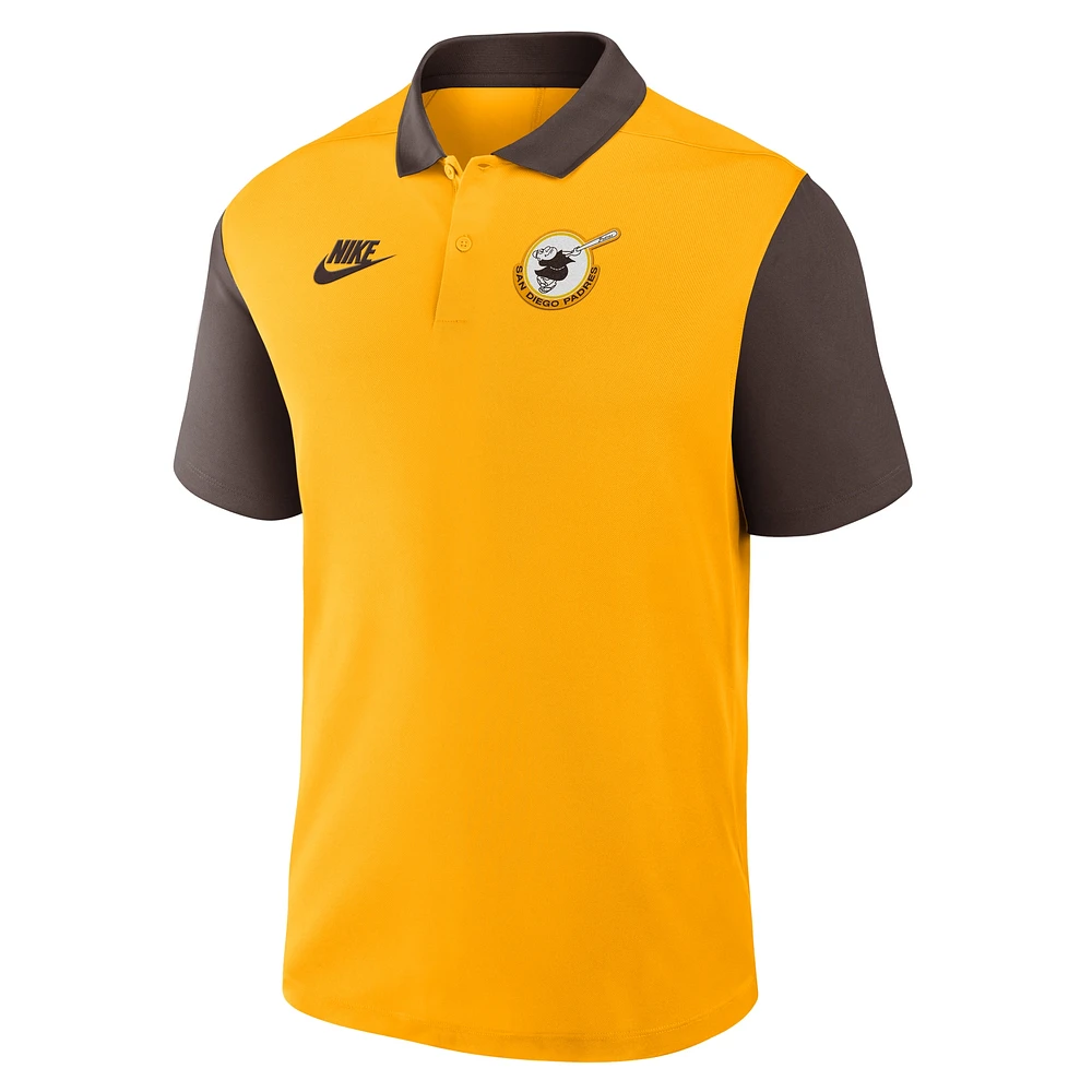 Polo Nike Performance Victory couleur or/marron pour homme, collection Cooperstown, Padres de San Diego