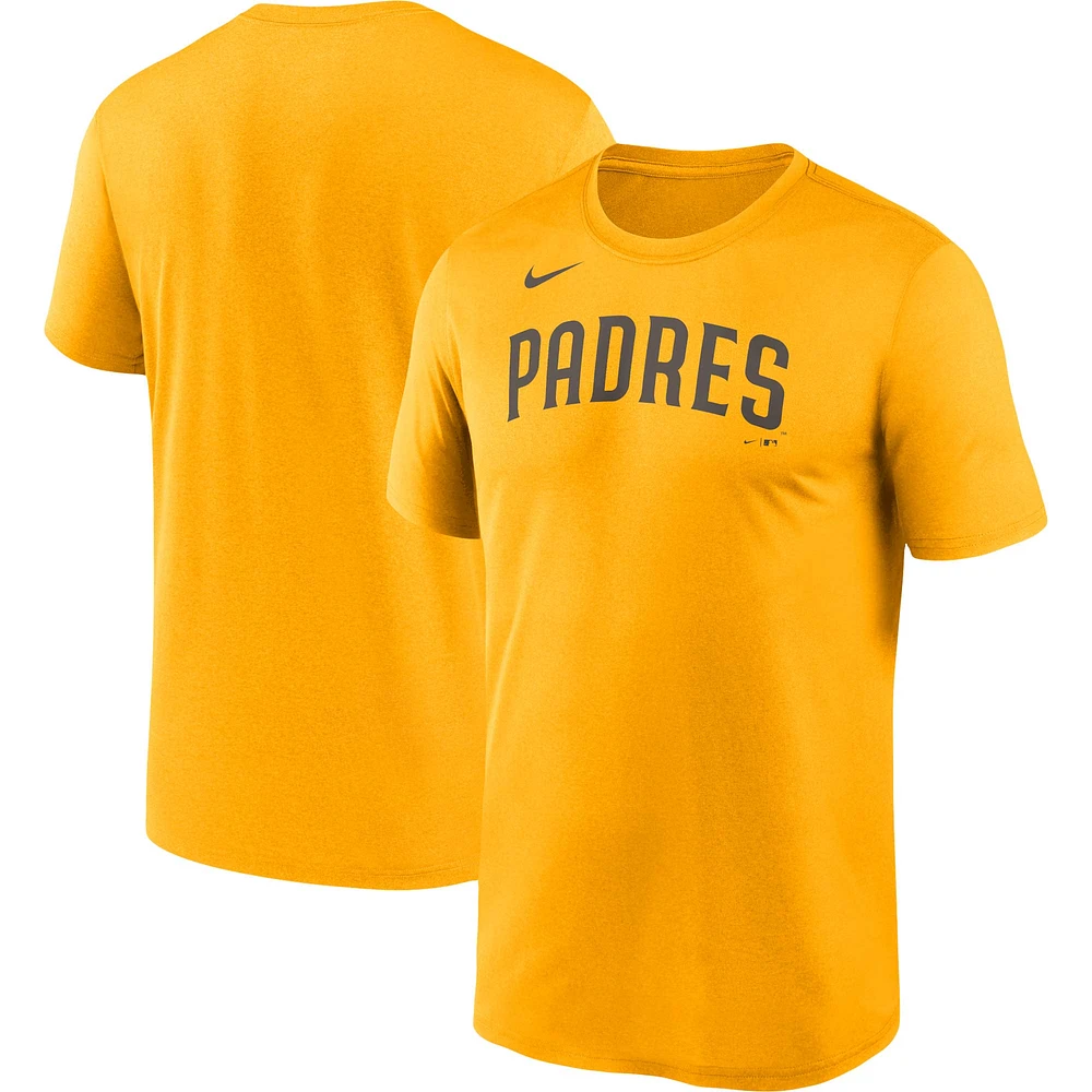 T-shirt grande taille et or Nike San Diego Padres Wordmark Legend Performance pour homme