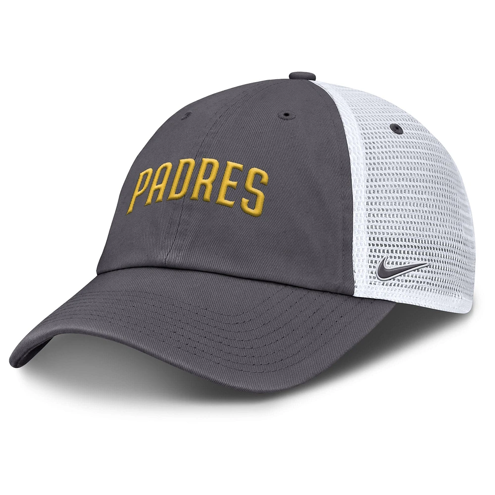 Casquette de camionneur ajustable Nike grise pour homme avec inscription San Diego Padres Wordmark Club