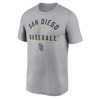 T-shirt Nike Heather Charcoal San Diego Padres Arch Baseball Stack Performance pour homme