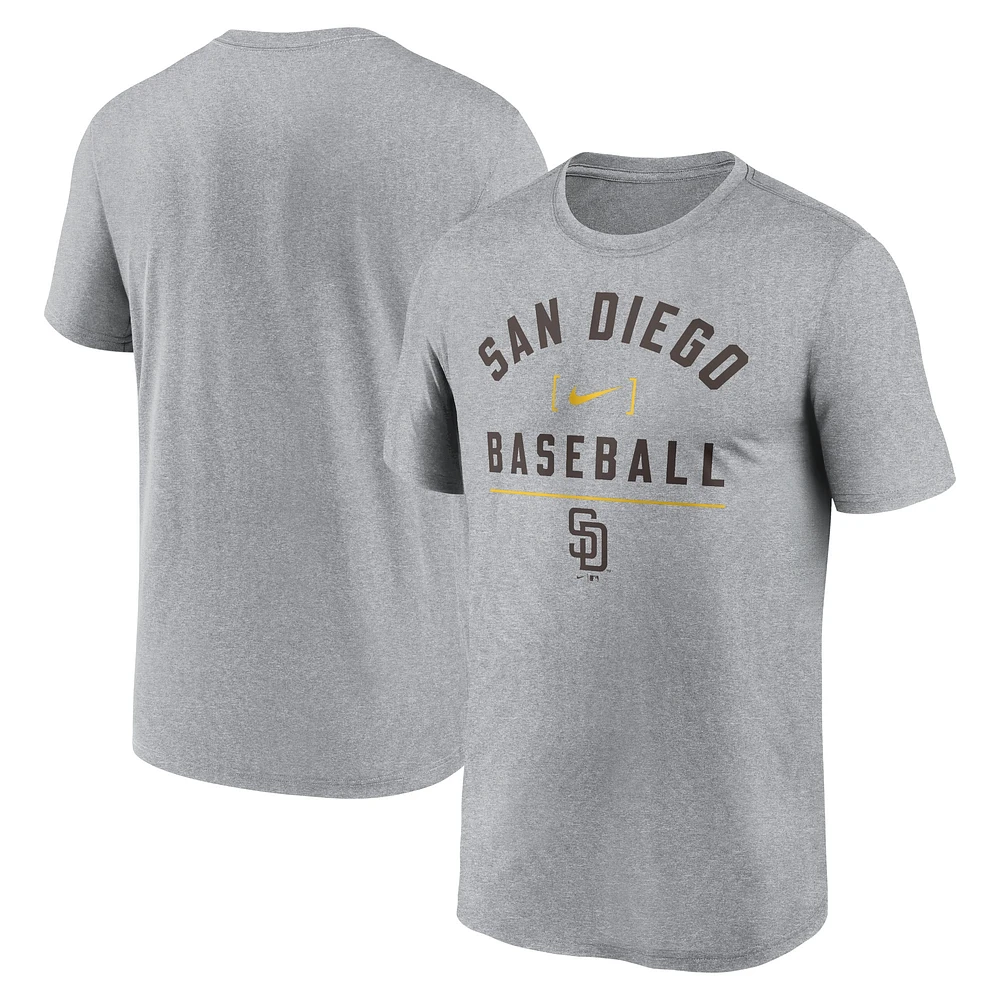 T-shirt Nike Heather Charcoal San Diego Padres Arch Baseball Stack Performance pour homme