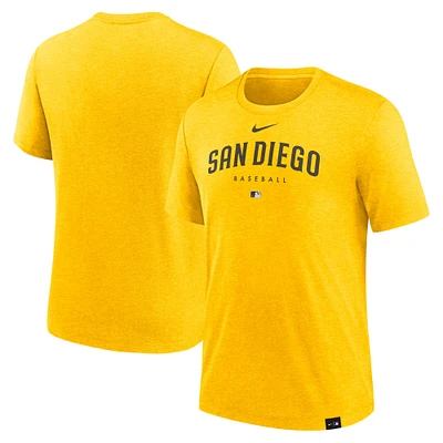 T-shirt de performance à trois mélanges pour homme Nike Heather Gold San Diego Padres Authentic Collection Early Work