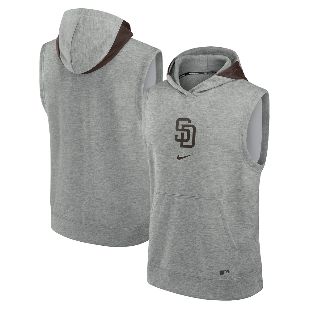 Sweat à capuche sans manches pour hommes Nike Heather Grey San Diego Padres Authentic Collection Early Work Performance