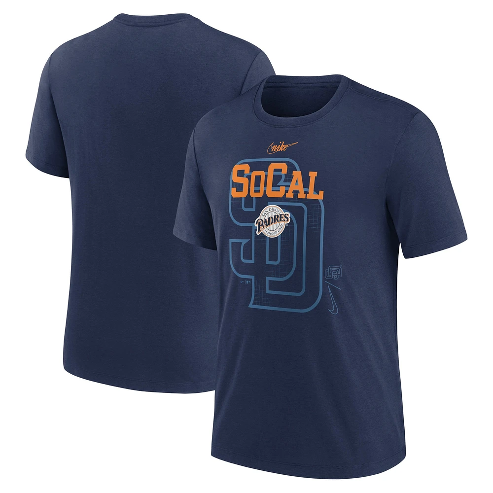 T-shirt à trois mélanges Nike San Diego Padres Rewind Retro pour homme, bleu marine