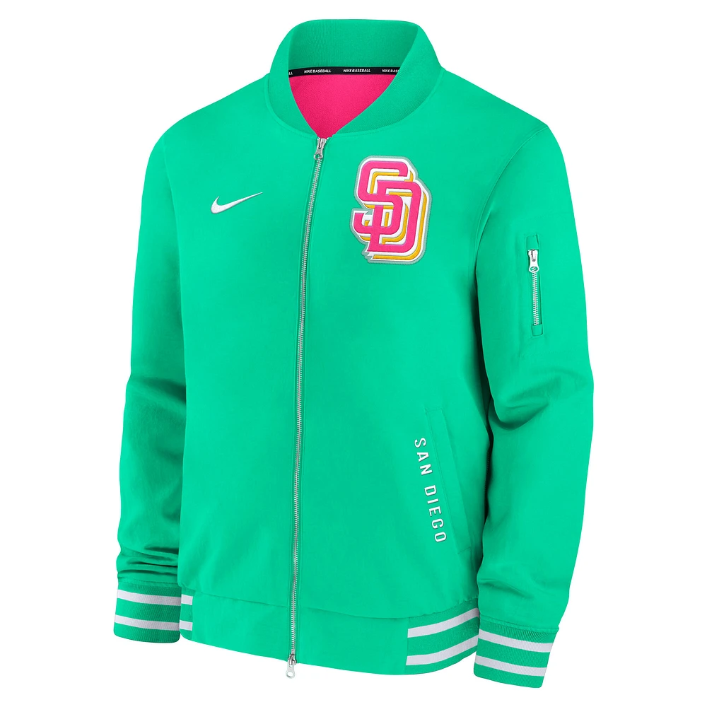 Men's Nike  Neon Green San Diego Padres Authentic Collection City Connect Full-Zip Bomber Jacket