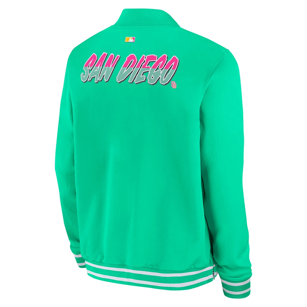 Men's Nike  Neon Green San Diego Padres Authentic Collection City Connect Full-Zip Bomber Jacket