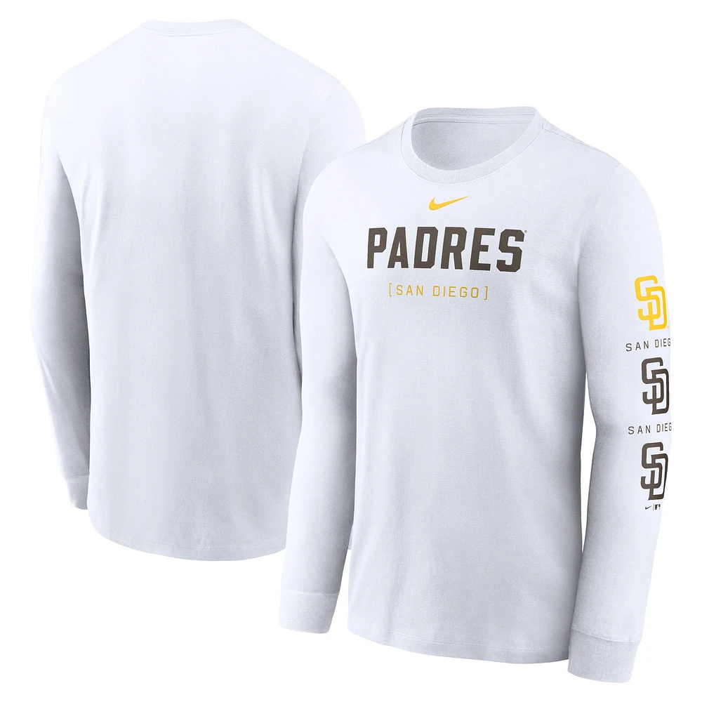 T-shirt à manches longues avec logo Nike des San Diego Padres pour homme, blanc