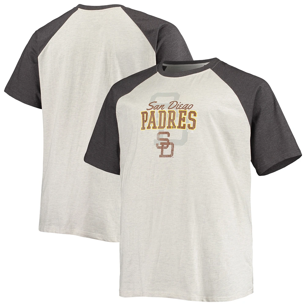 Men's Oatmeal/Heathered Charcoal San Diego Padres Big & Tall Raglan T-Shirt