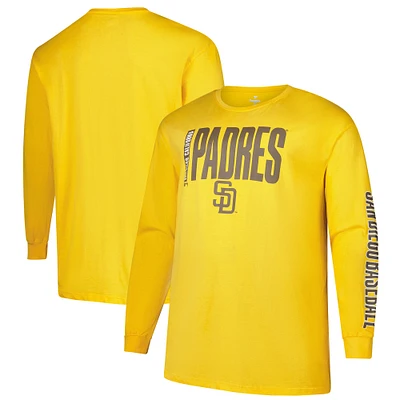 T-shirt à manches longues deux coups pour hommes Profile Gold San Diego Padres Big & Tall