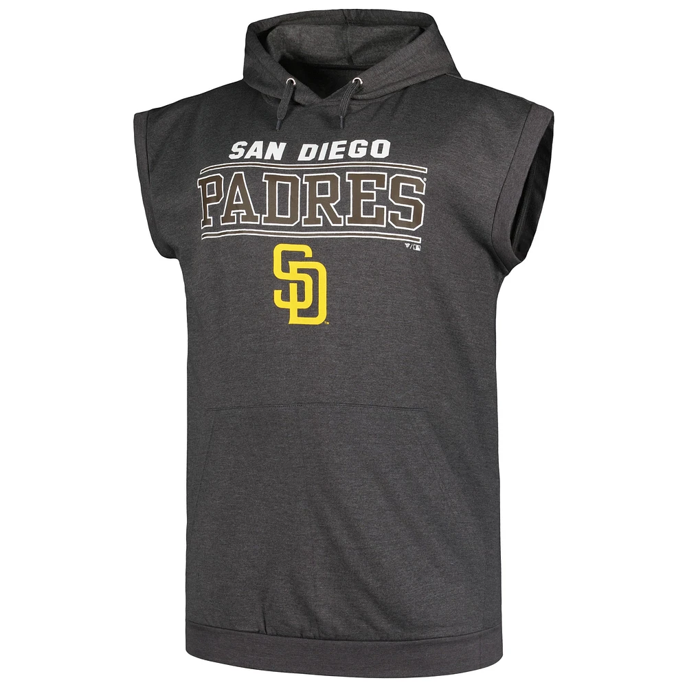 Men's Profile Heather Charcoal San Diego Padres Big & Tall Muscle Sleeveless Pullover Hoodie