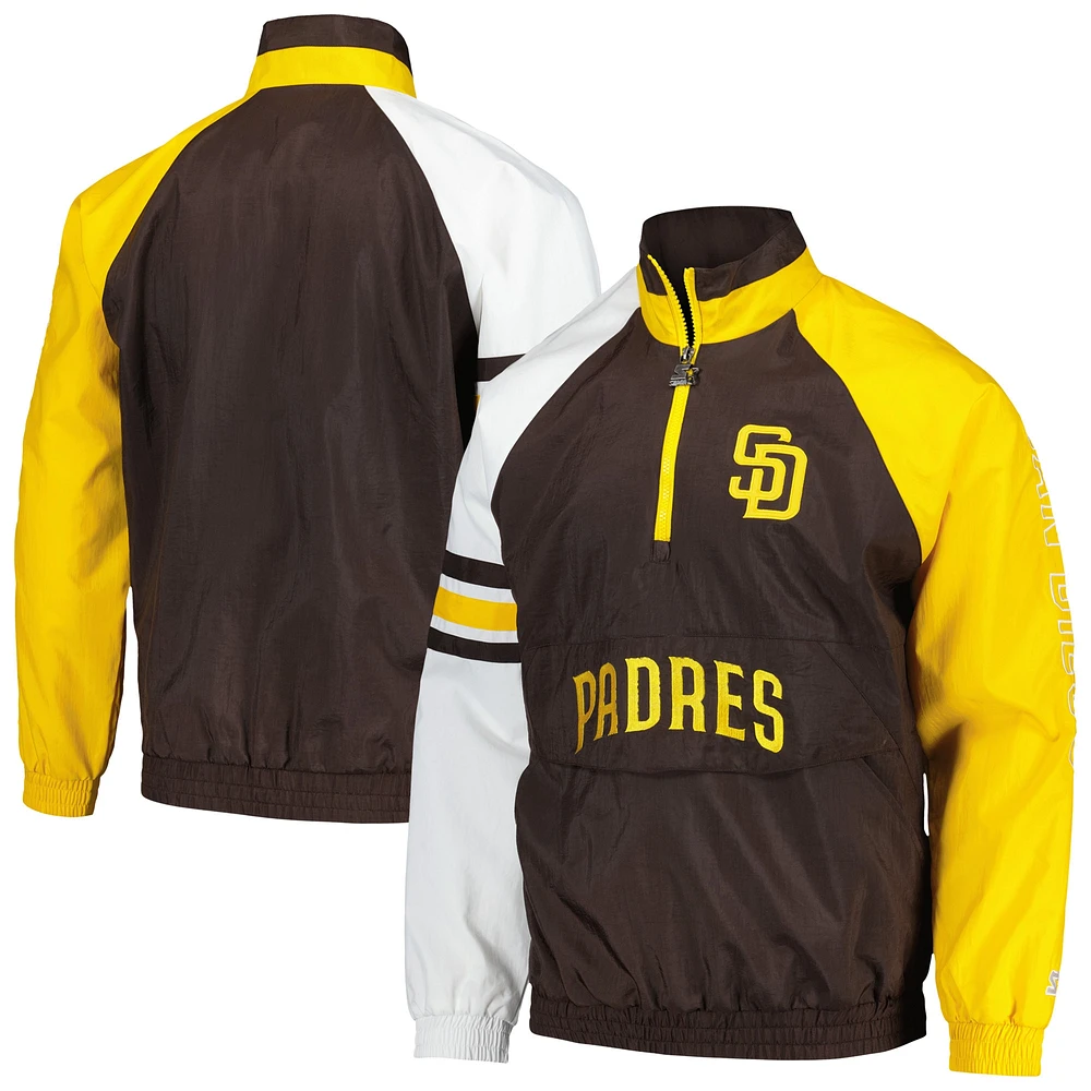 Veste à demi-zip Starter marron/or San Diego Padres Elite Raglan pour hommes