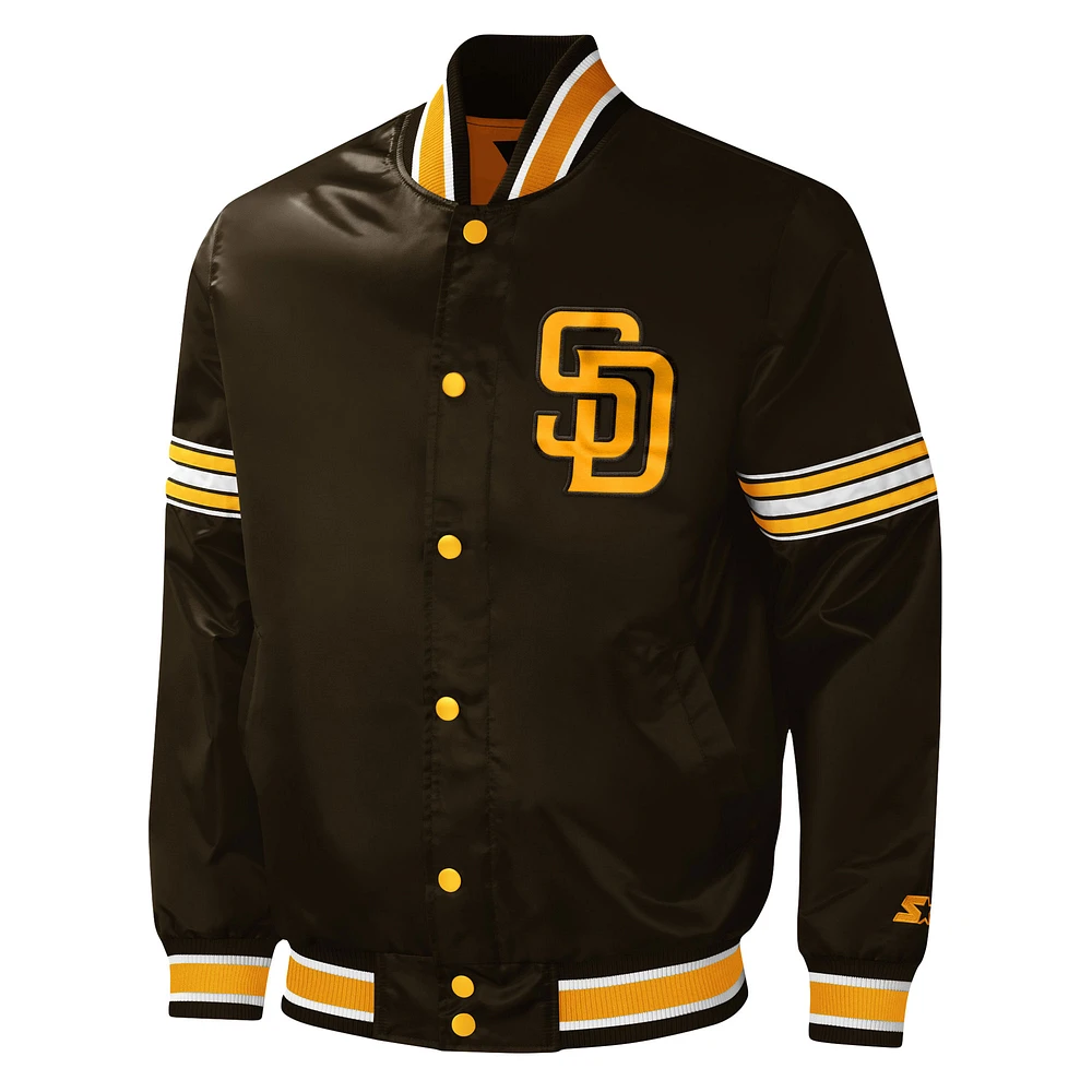 Veste universitaire en satin à boutons-pression San Diego Padres Midfield Starter marron pour homme