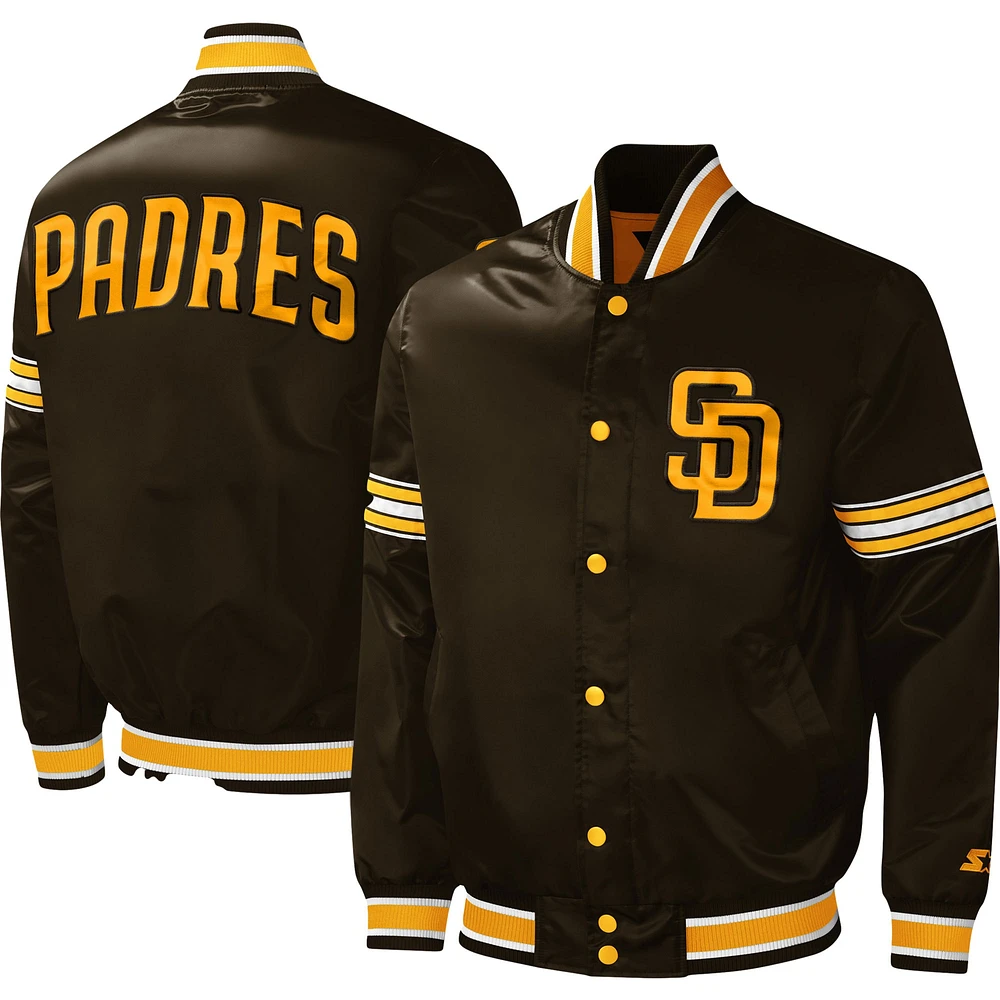 Veste universitaire en satin à boutons-pression San Diego Padres Midfield Starter marron pour homme