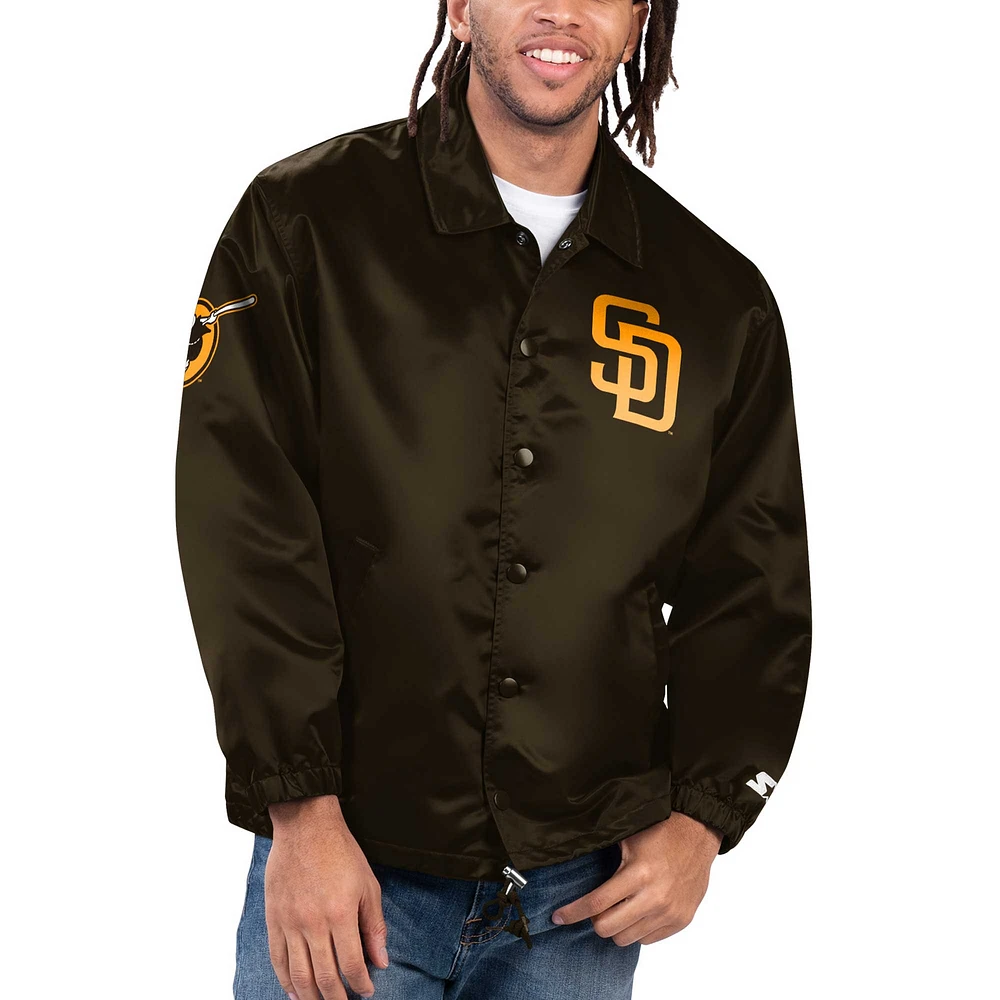 Veste à bouton-pression en satin Starter Brown San Diego Padres Option Route pour hommes