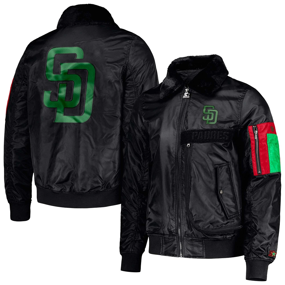 Veste en satin entièrement zippée pour homme Starter x Ty Mopkins Black San Diego Padres History Month