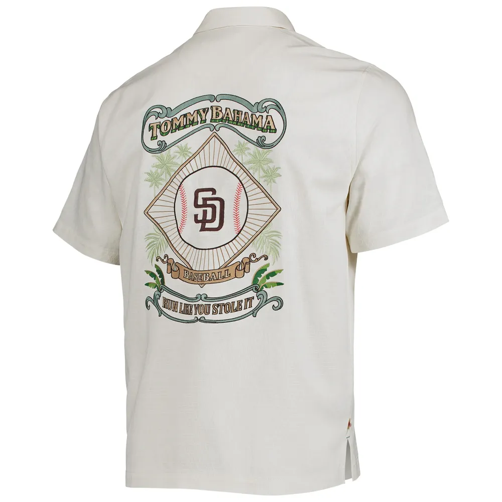 Men's Tommy Bahama Cream San Diego Padres Baseball Camp Button-Up Shirt