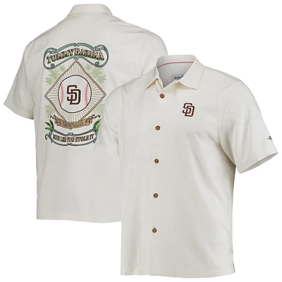 Men's Tommy Bahama Cream San Diego Padres Baseball Camp Button-Up Shirt