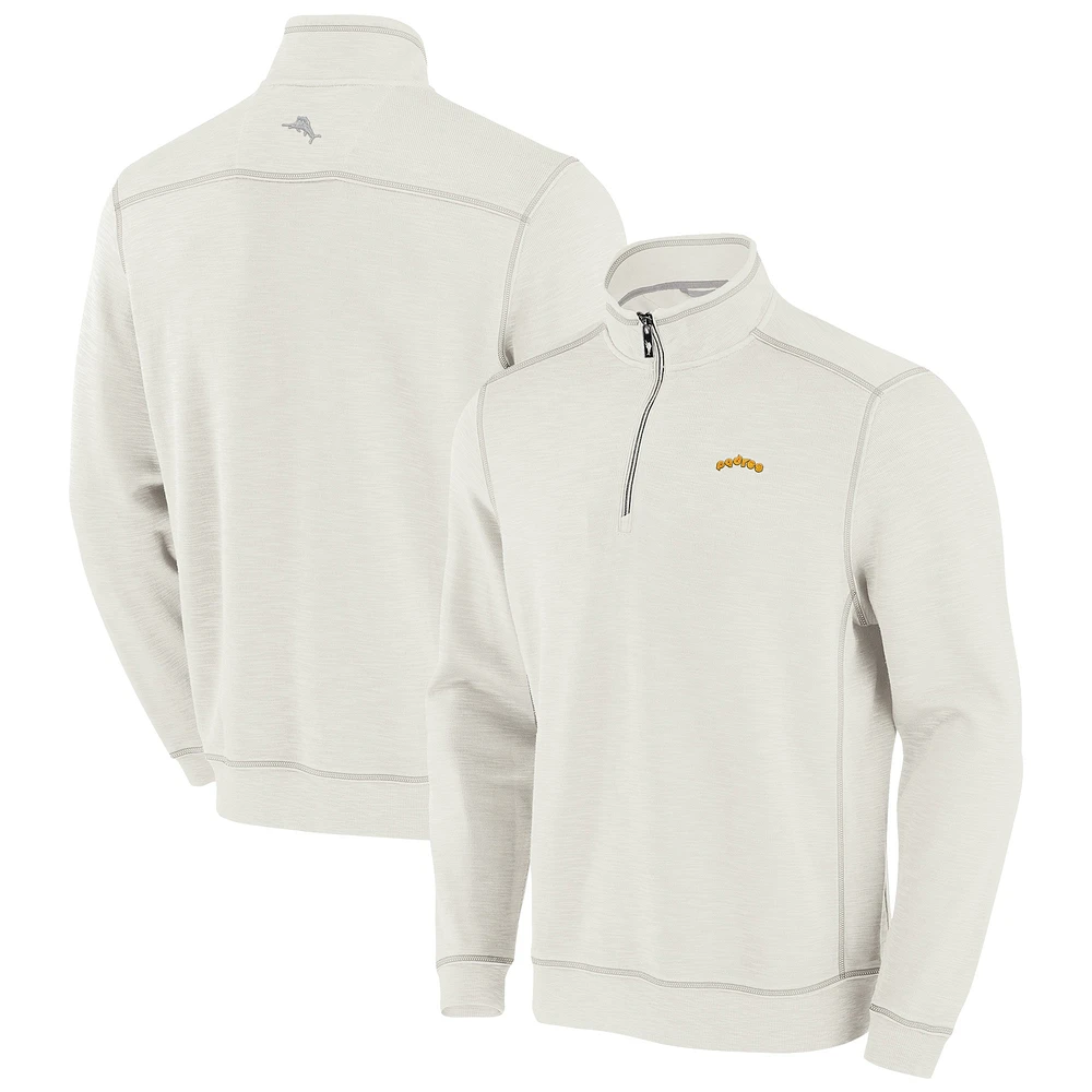 Men's Tommy Bahama Cream San Diego Padres Sport Tobago Bay Tri-Blend Half-Zip Sweatshirt