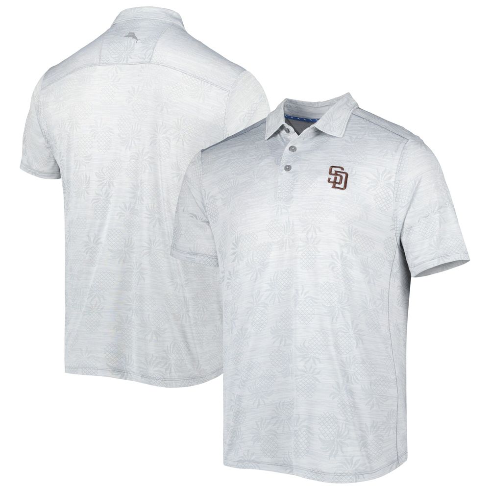 Men's Tommy Bahama Gray San Diego Padres IslandZone Pineapple Palm Coast Polo