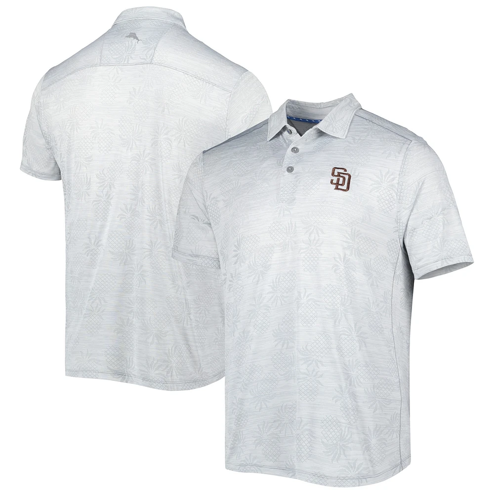 Men's Tommy Bahama Gray San Diego Padres IslandZone Pineapple Palm Coast Polo