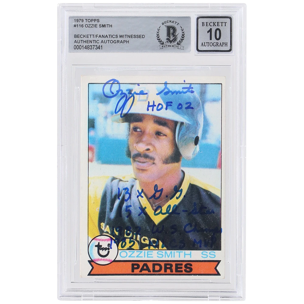Carte de recrue 10 authentifiée avec inscriptions multiples signée Ozzie Smith des Padres de San Diego Topps #116 Beckett de 1979 - 14837341