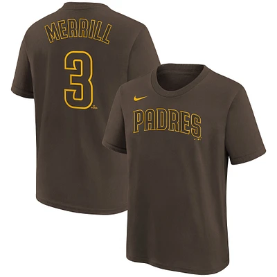 T-shirt avec nom et numéro de joueur des San Diego Padres Nike Jackson Merrill marron pour enfants d'âge préscolaire