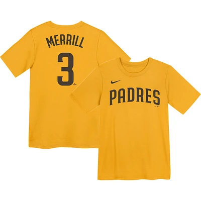 T-shirt avec nom et numéro de joueur des San Diego Padres Nike Jackson Merrill Gold pour enfants d'âge préscolaire