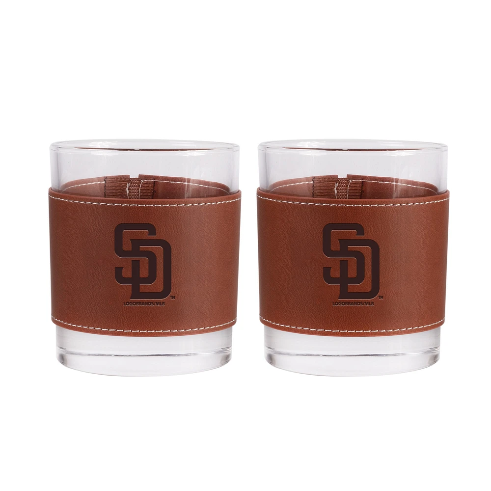 Lot de 2 verres à whisky San Diego Padres de 12 oz avec emballage en cuir