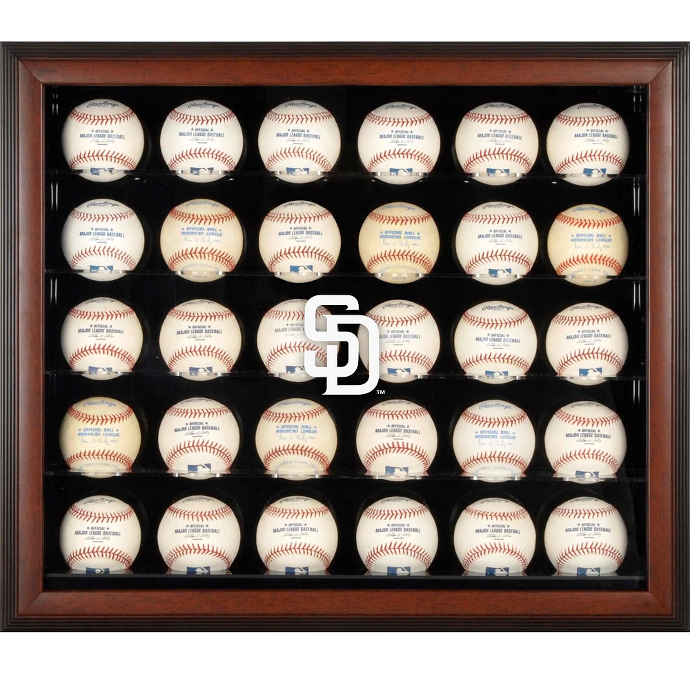 Vitrine de présentation encadrée marron pour 30 boules avec logo des Padres de San Diego