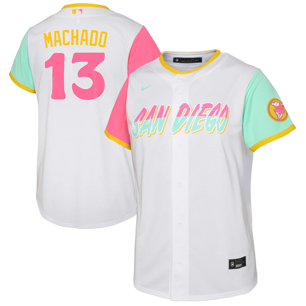 Maillot de joueur réplique Nike Manny Machado des San Diego Padres City Connect blanc pour tout-petit