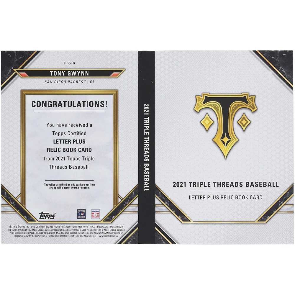 Tony Gwynn San Diego Padres 2021 Topps Triple Threads Game Used Letter Booklet #LPR-TG #1/3 Card