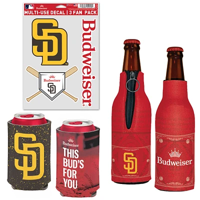 WinCraft San Diego Padres MLB x Budweiser Refroidisseur de canettes, refroidisseur de bouteilles et pack d'autocollants