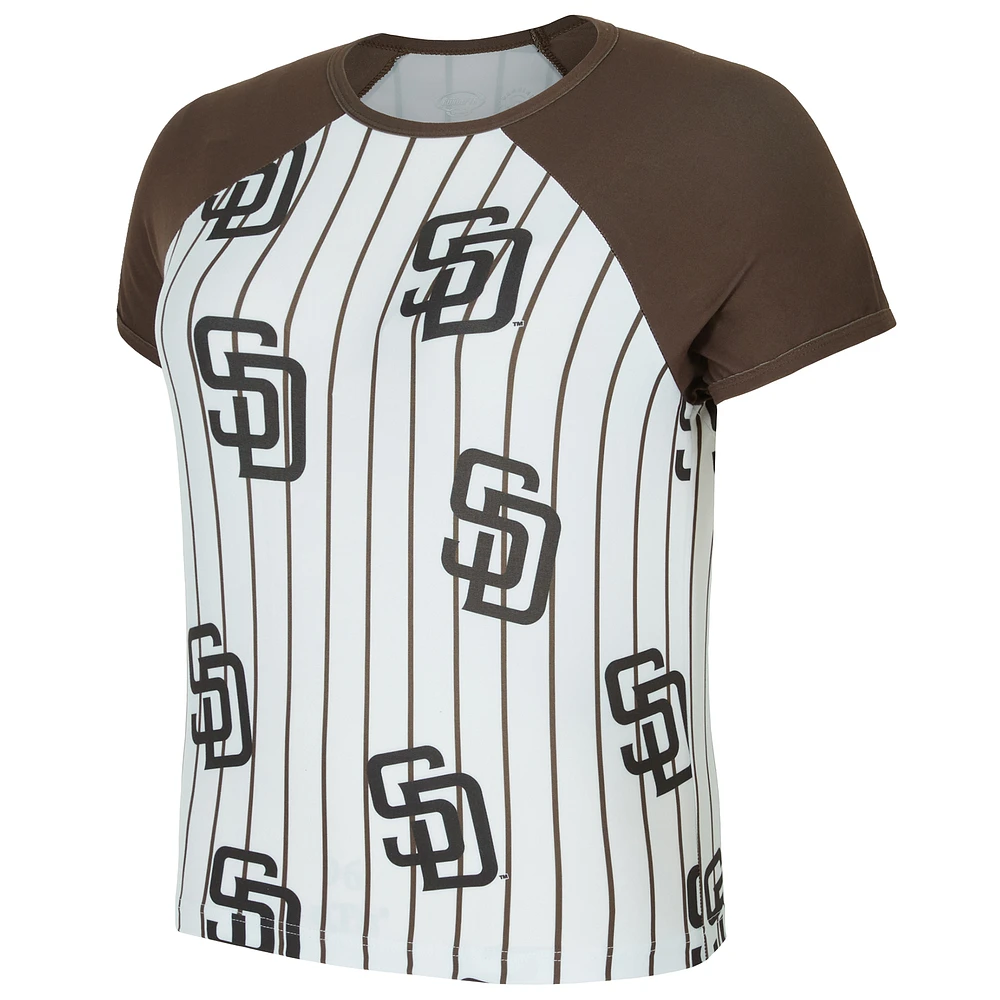 T-shirt raglan à fines rayures Outbound blanc San Diego Padres de Concepts Sport pour femme