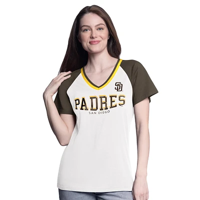 Women's G-III 4Her by Carl Banks  White/Brown San Diego Padres Ball Park Raglan V-Neck T-Shirt