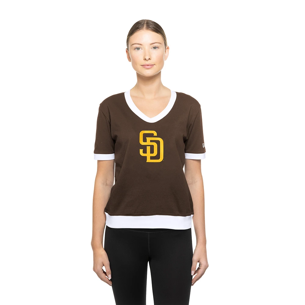 Women's New Era  Brown San Diego Padres Game Day Rhinestone V-Neck T-Shirt