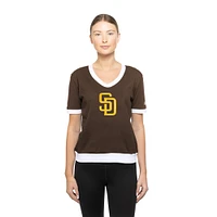 Women's New Era  Brown San Diego Padres Game Day Rhinestone V-Neck T-Shirt