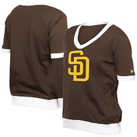 Women's New Era  Brown San Diego Padres Game Day Rhinestone V-Neck T-Shirt