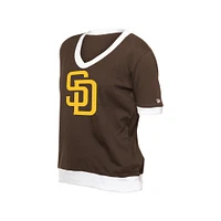 Women's New Era  Brown San Diego Padres Game Day Rhinestone V-Neck T-Shirt