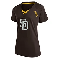 T-shirt à col en V raglan pailleté grande taille pour femme, marron, des Padres de San Diego