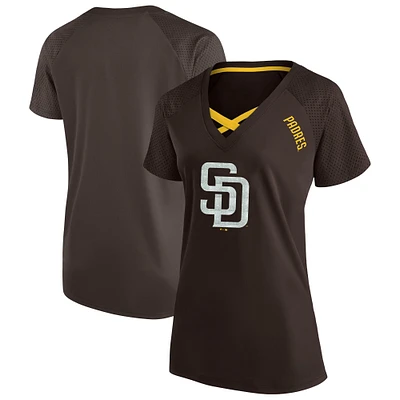 T-shirt à col en V raglan pailleté grande taille pour femme, marron, des Padres de San Diego