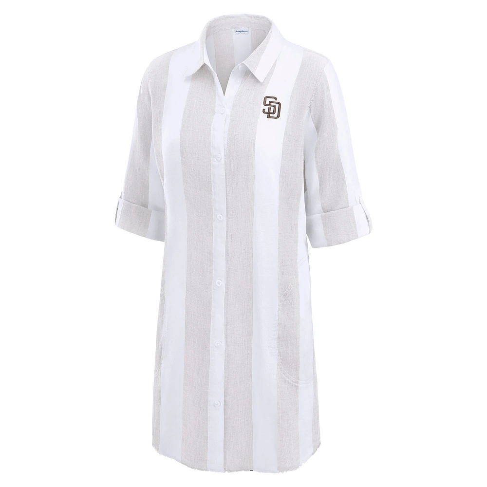Women's Tommy Bahama  Khaki San Diego Padres Rugby Beach Boyfriend Full-Button Top